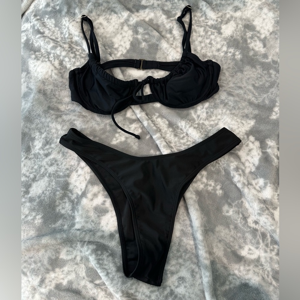 Romwe Black Bikini Set